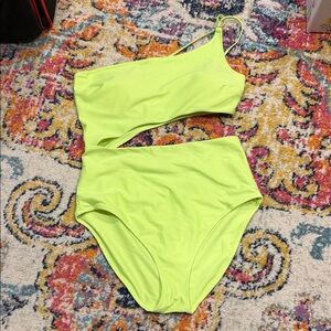 aerie Neon Lime One-Shoulder One Piece Swimsuit